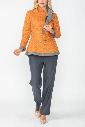 Charcoal and Caramel Contrast Mirror Quilted Blazer
